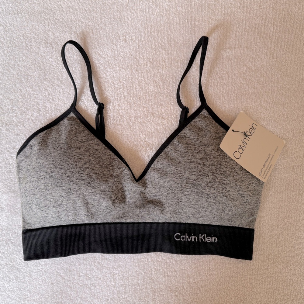 Calvin Klein Gray & Black Bralette – NWT, Size M (Wireless Light Support)